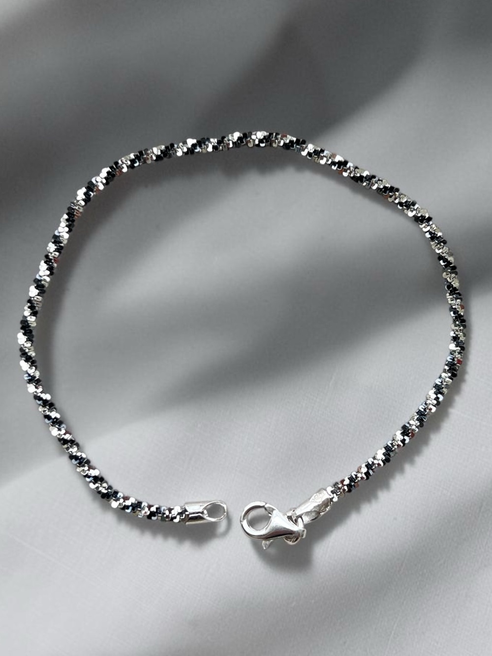 Sterling Silver Black And Silver Twisted Rock 7” Bracelet